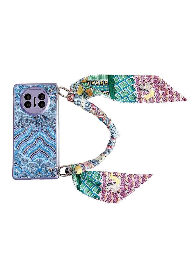 زبون جراب لهاتف Huawei Mate X3 / X5، جراب هاتف بتغطية كاملة مطرز بنقشة غيوم مواتية مع وشاح / سوار - Image 1