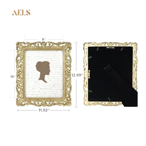 AELS 8x10 Inch Vintage Picture Frame Elegant Antique Photo Frames with Glass Front Photo Display Tabletop Wall Hanging Gift Ideas Gold Hollow Pattern - Image 3