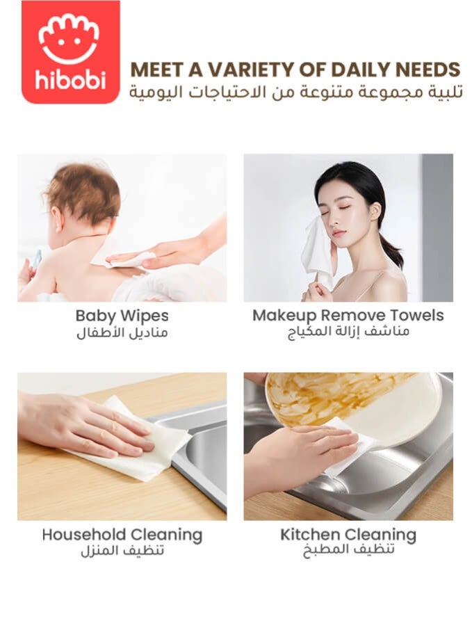هيبوبي مناديل قطنية جافة ورطبة ٦ عبوات × ١٠٠ قطعة – مناديل وجه ناعمة للرضّع والعناية بالبشرة وإزالة المكياج - Image 3