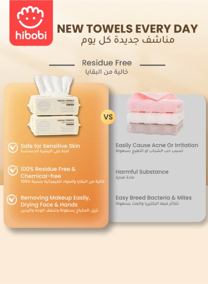 هيبوبي مناديل قطنية جافة ورطبة ٦ عبوات × ١٠٠ قطعة – مناديل وجه ناعمة للرضّع والعناية بالبشرة وإزالة المكياج - Image 5