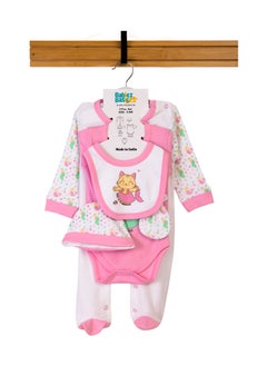 Babies Basic 5 Piece Unisex 100% Cotton Gift Set Include Bib, Romper, Mittens, Cap And Sleepsuit/Jumpsuit- Meowmaid  - Image 1
