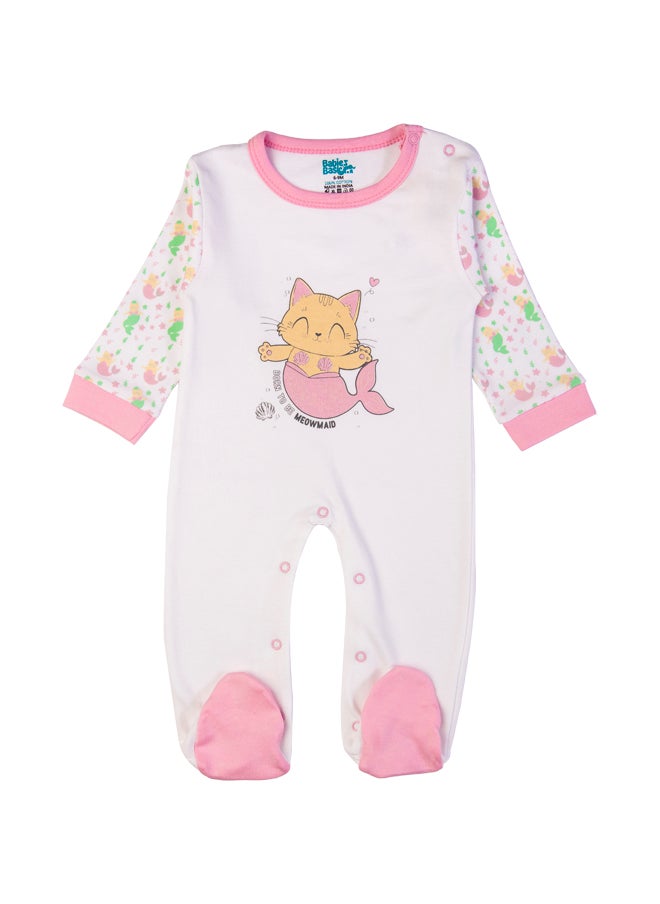 Babies Basic 5 Piece Unisex 100% Cotton Gift Set Include Bib, Romper, Mittens, Cap And Sleepsuit/Jumpsuit- Meowmaid  - Image 3