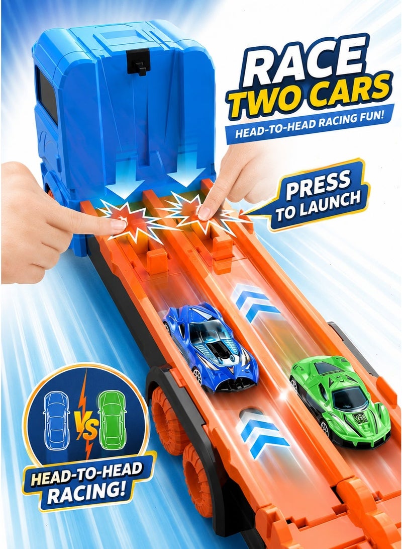 Dinosaur Transport Truck Toy with Dual Lane Race Track and Mini Cars, Transforming Car Carrier Playset for Kids Ages 3 to 8 - Image 3
