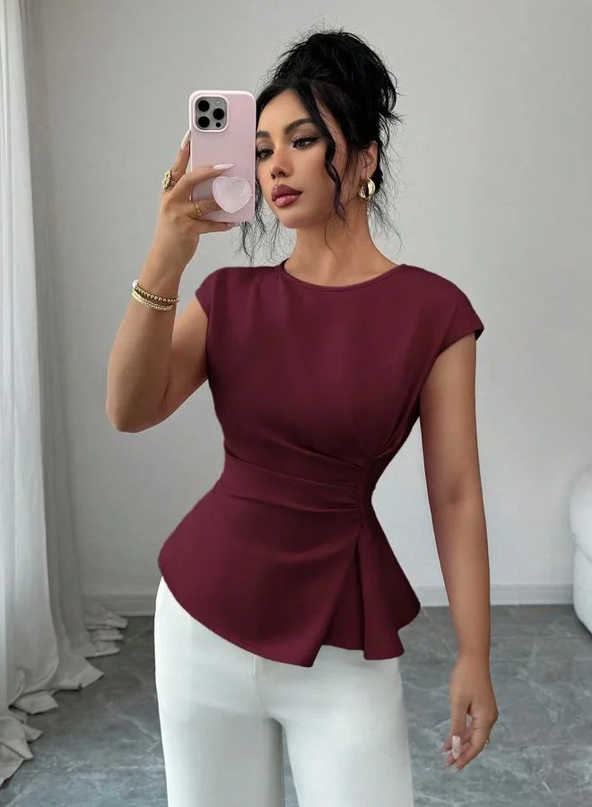 تايك تو Burgundy Short Sleeve Knit Top