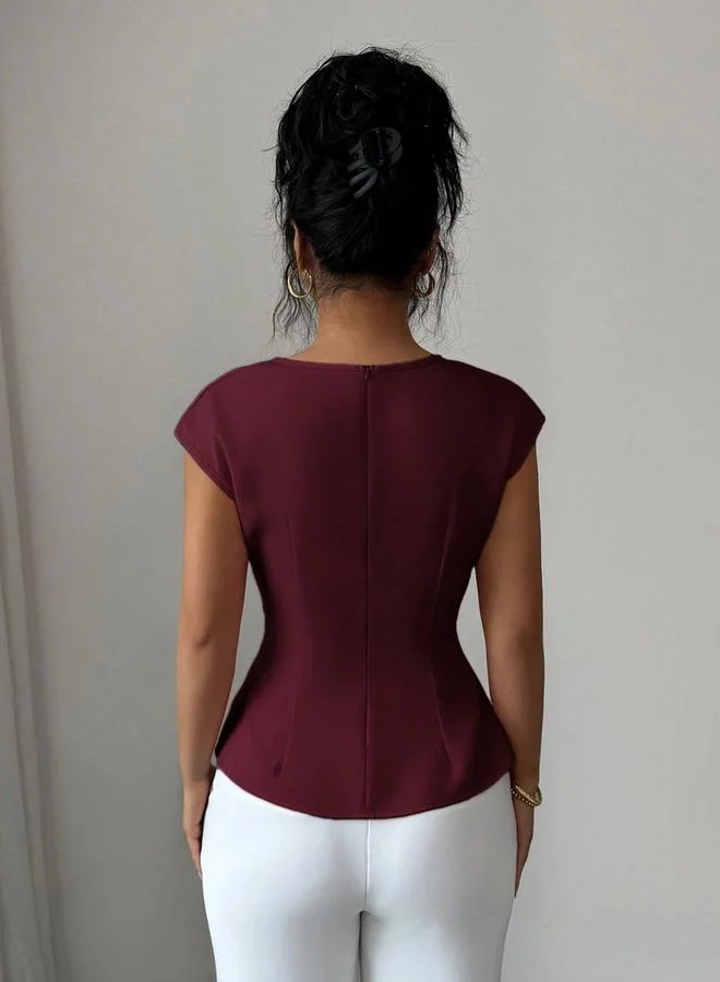 تايك تو Burgundy Short Sleeve Knit Top