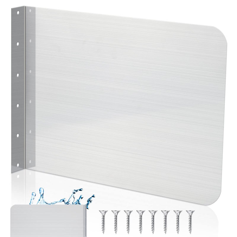 Amylove Amylove 17 x 12 Inch Stainless Steel Splash Guard Stainless Steel Wall Mount Splash Guard with Screws Splash Guard for Sink Bathroom Sink Side Splash Sink Splash Protector for Kitchen Restaurant 