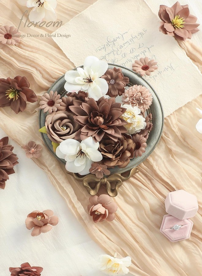 Floroom Mini Artificial Flower Heads Brown & Taupe Fake Peony Daisy Rose Multicolor Small Faux Silk Flower Heads for Cake Craft Garland Wedding Party Graduation Cap DIY Home Decoration, 0.8"-3.6" - Image 2