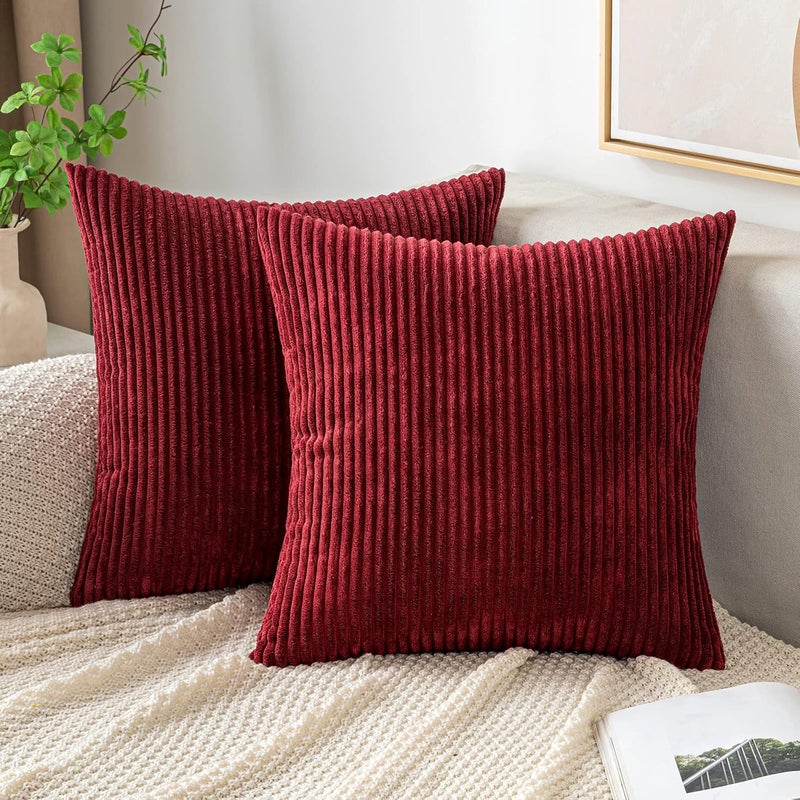 EMEMA Cushion Cover 45 x 45 cm Christmas Corduroy Cushion Covers Decorative Cushion Sofa Cushion Cover Corduroy Decorative Soft for Sofa Living Room Bedroom Set of 2 Wine Red - Image 1