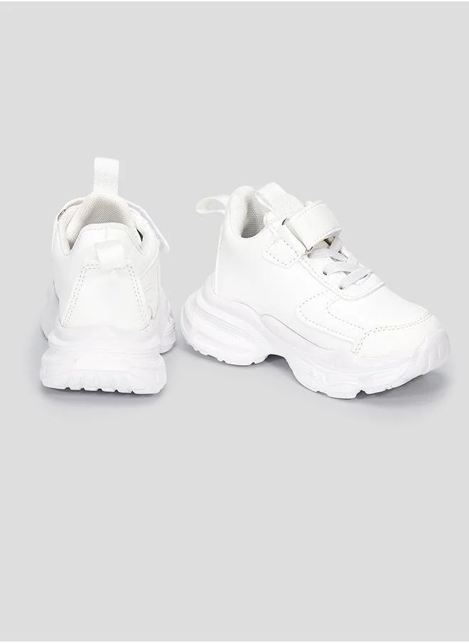 babyqlo White Sport School Sneakers with Loop Tab