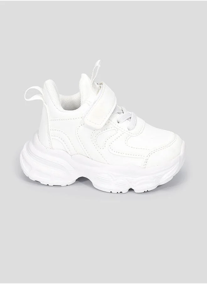 babyqlo White Sport School Sneakers with Loop Tab