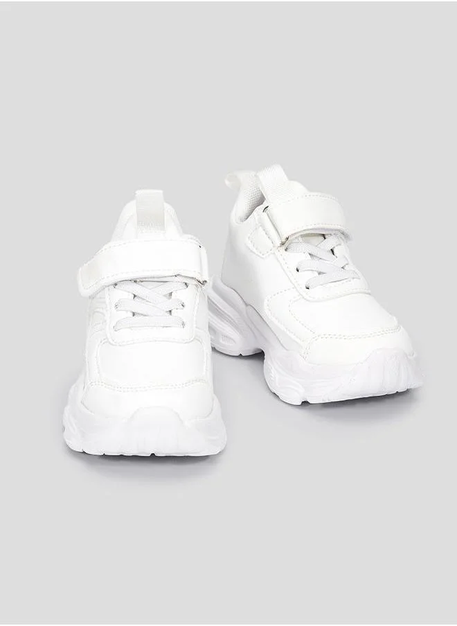 babyqlo White Sport School Sneakers with Loop Tab