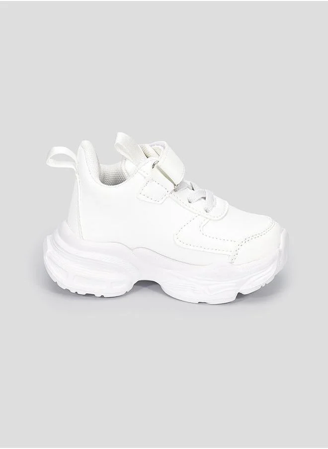babyqlo White Sport School Sneakers with Loop Tab