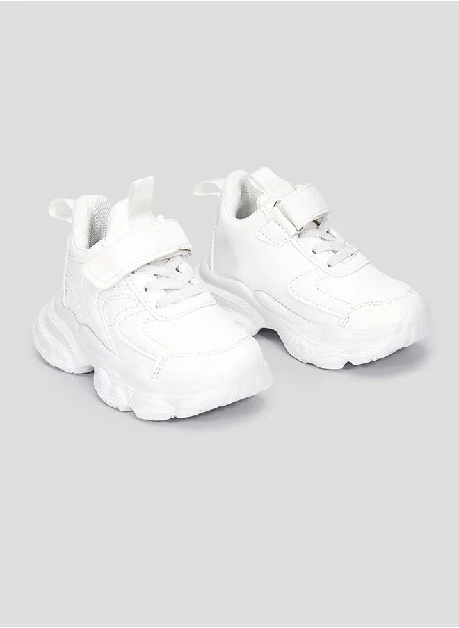 babyqlo White Sport School Sneakers with Loop Tab