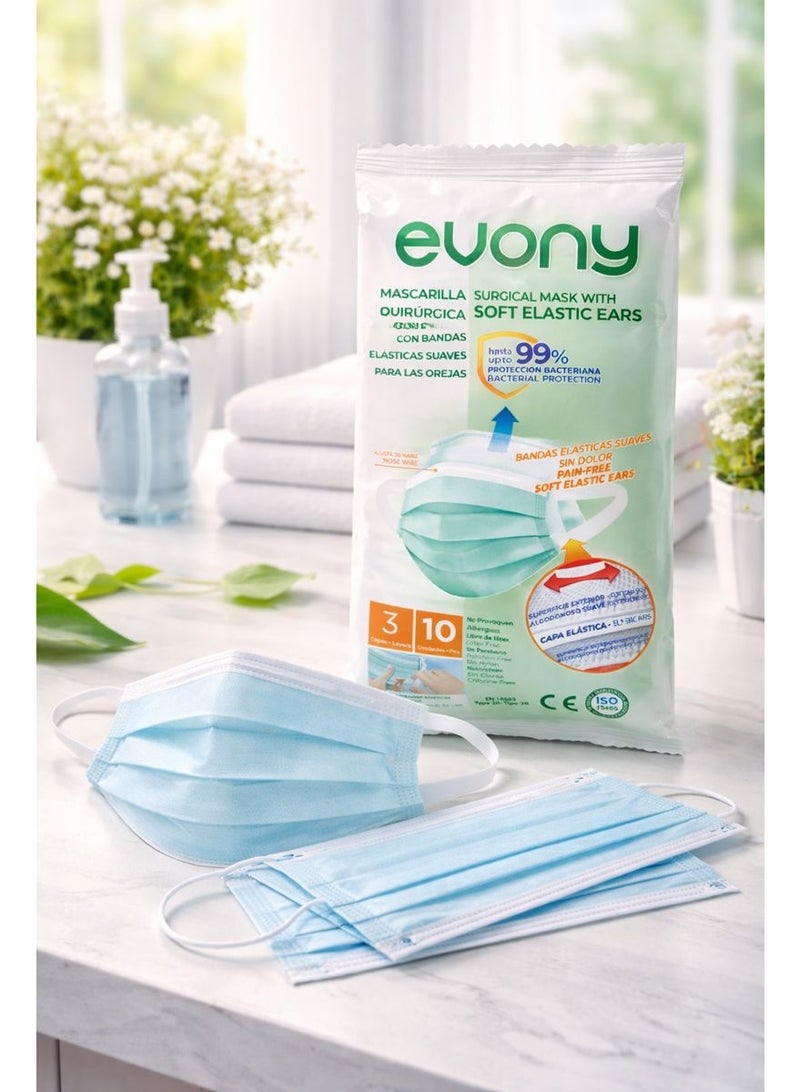 إيفوني كمامة طبية 3 طبقات لون أزرق – عبوة 10 قطع بحلقات أذن مرنة - Image 4