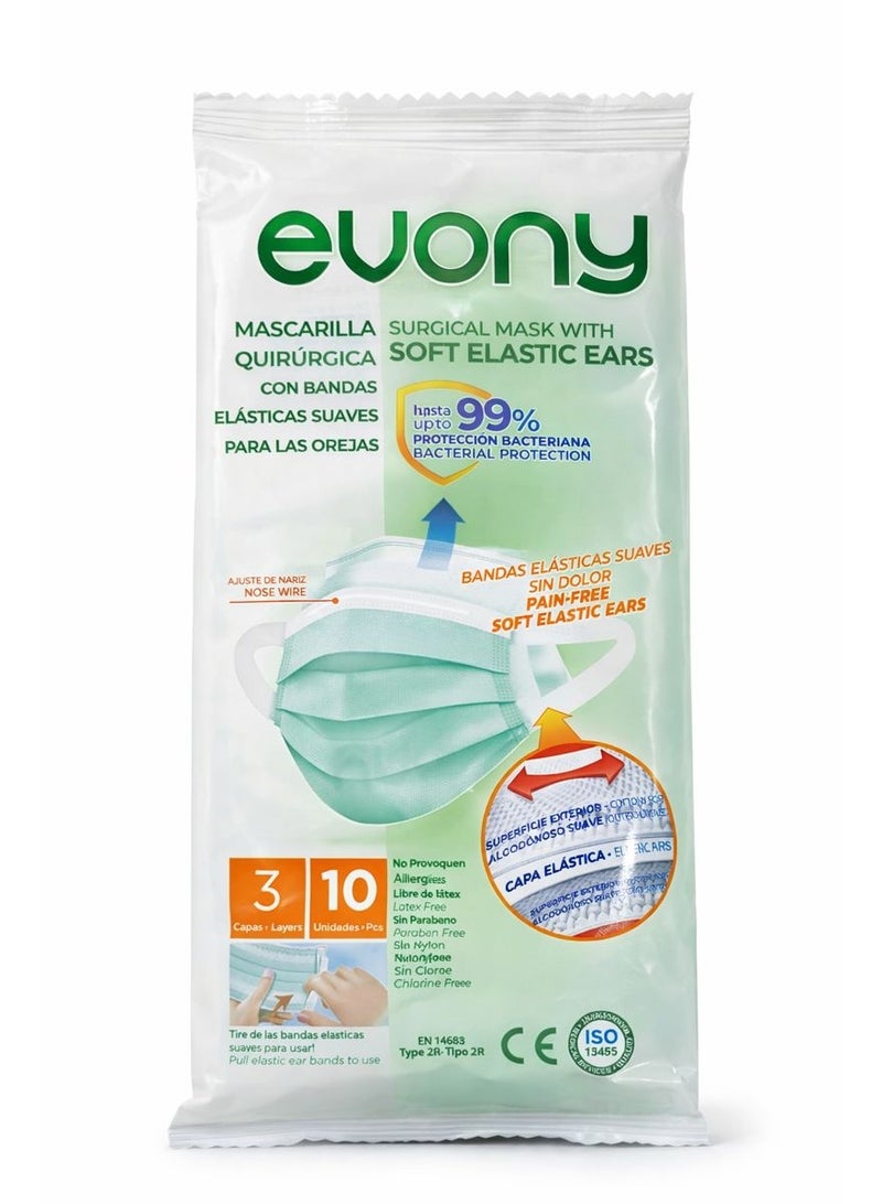 إيفوني كمامة طبية 3 طبقات لون أزرق – عبوة 10 قطع بحلقات أذن مرنة - Image 5