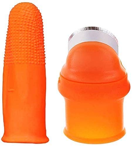 Getsocio GETSOCIO Thumb Knife Finger Cutter Kitchen Knife Set for Kitchen use Home appliances Kitchen Garlic Peeler for Kitchen Finger Thumb Cutter Pack of 1 Orange Silicone Stainless Steel  - Image 1