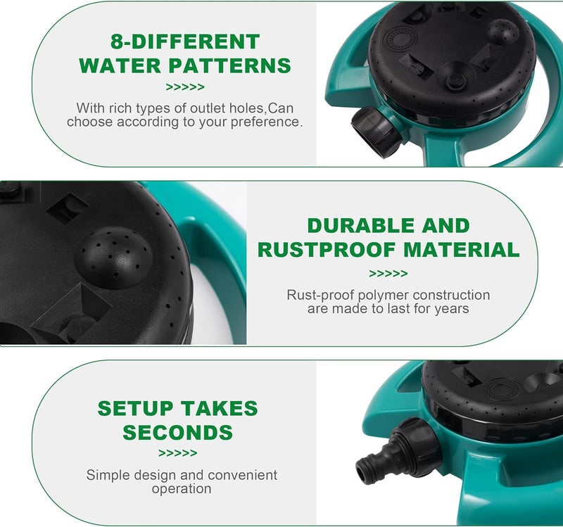OUTO Garden Sprinkler 8 Spray Patterns Large Area Coverage Adjustable Water Pressure Sprayer for Watering Plants Park Outdoor Lawn Yard Irrigation System - Image 3