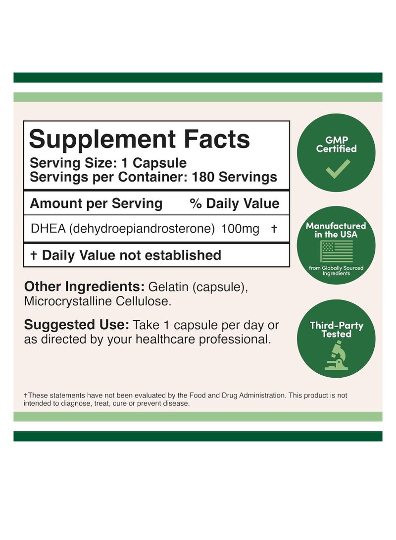 مكملات DHEA Max Strength 100 مجم لكل جرعة، 180 كبسولة - Image 2