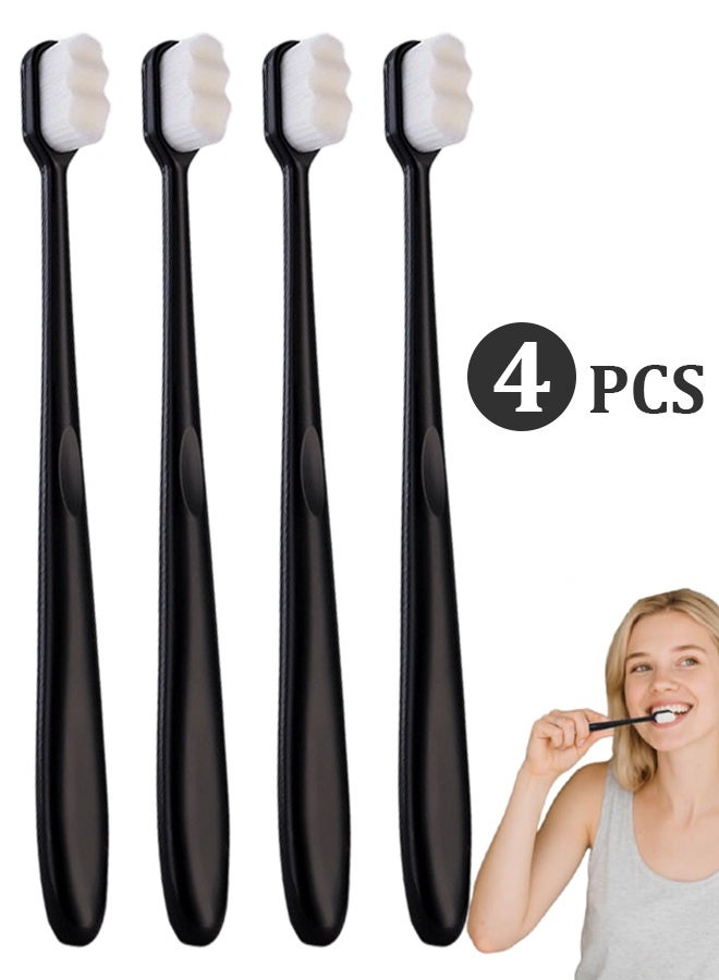 4 Pieces Black 2025 Upgrade Extra Ultra Soft Manual Toothbrushes, Gentle Micro Fur Bristles, Deep Clean, Sensitive Gums Friendly for Adults - Image 1