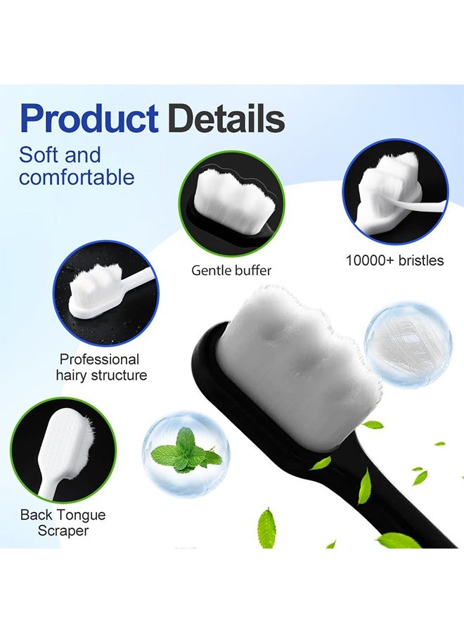 4 Pieces Black 2025 Upgrade Extra Ultra Soft Manual Toothbrushes, Gentle Micro Fur Bristles, Deep Clean, Sensitive Gums Friendly for Adults - Image 3