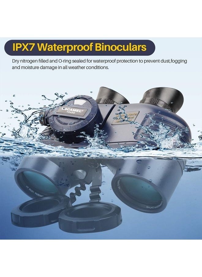 USCAMEL 10x50 Marine Binoculars for Adults, Waterproof Binoculars with Rangefinder Compass，BAK4 Prism FMC Lens Binoculars with Tripod Adapter for Navigation Bird Watching Hunting  - Image 5