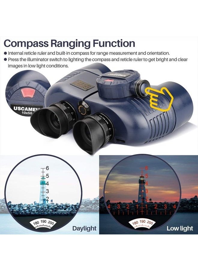USCAMEL 10x50 Marine Binoculars for Adults, Waterproof Binoculars with Rangefinder Compass，BAK4 Prism FMC Lens Binoculars with Tripod Adapter for Navigation Bird Watching Hunting  - Image 4