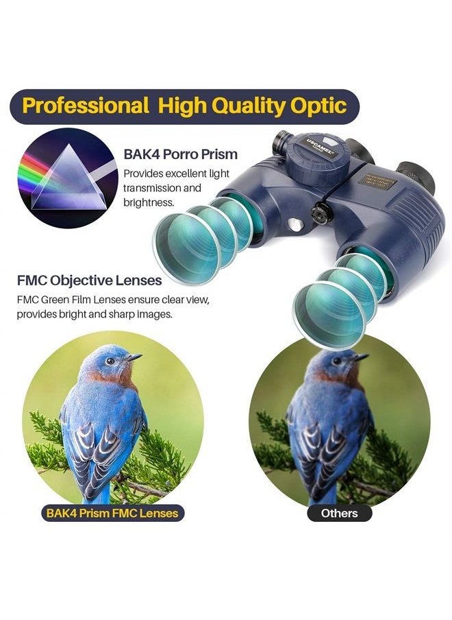 USCAMEL 10x50 Marine Binoculars for Adults, Waterproof Binoculars with Rangefinder Compass，BAK4 Prism FMC Lens Binoculars with Tripod Adapter for Navigation Bird Watching Hunting  - Image 3