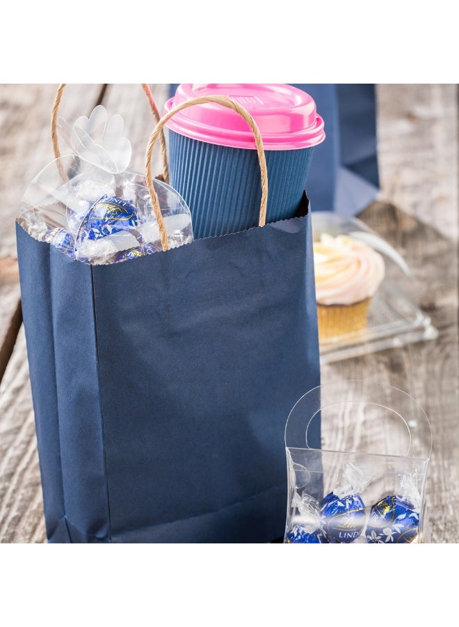 Restaurantware Saving Nature 5.9 x 3.1.5 x 8.27 Inch Shopping Bags, 100 Small Retail Bags With Handles - Sustainable, Durable, Dark Blue Paper Merchandise Bags, For Wedding, Birthday Party Favor - Image 3