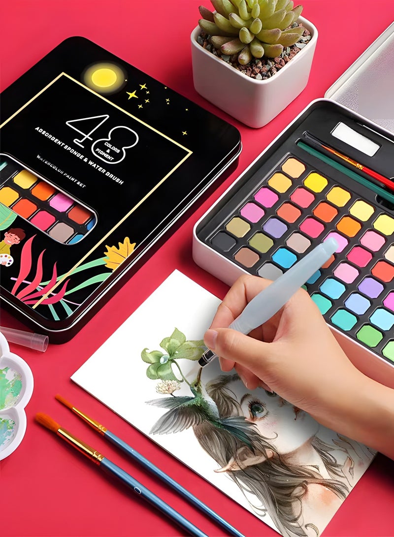 GROIC Watercolor Paint Set, 48 Vivid Colors in Pocket Box,Watercolor Pan Set with Nylon Brushes and Watercolor Paper,Painting Set - Image 5