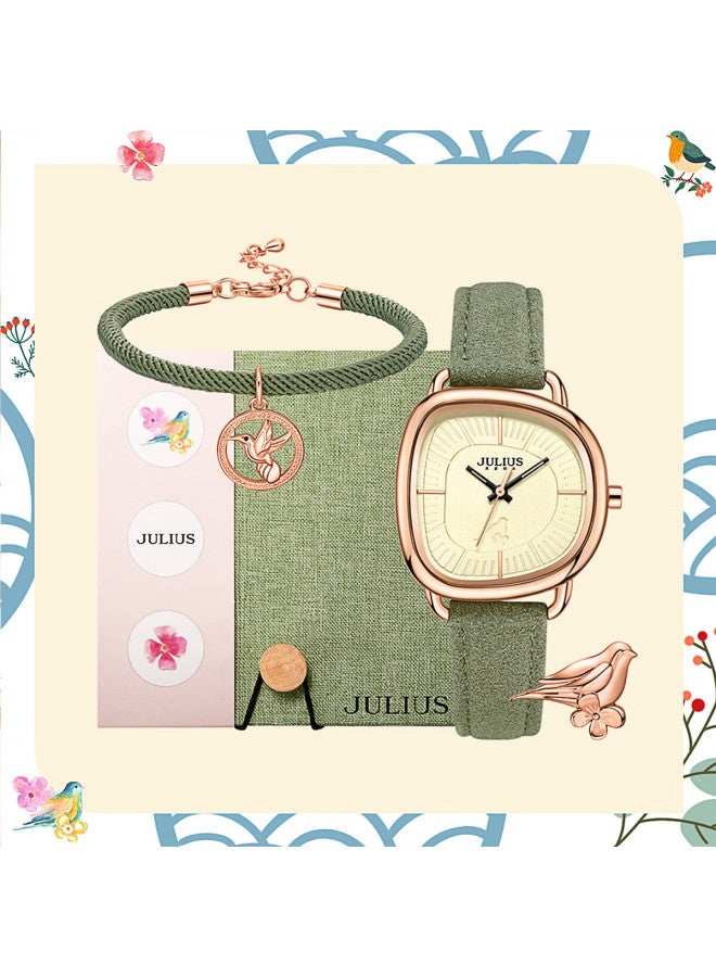 Julius Women's Watch Sparrow Liguang Chunhua Co-branded Elegant Student Versatile Quartz Ladies Watch Grass Green Ja-1436a - Image 4