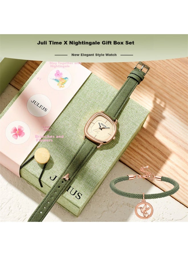 Julius Women's Watch Sparrow Liguang Chunhua Co-branded Elegant Student Versatile Quartz Ladies Watch Grass Green Ja-1436a - Image 1