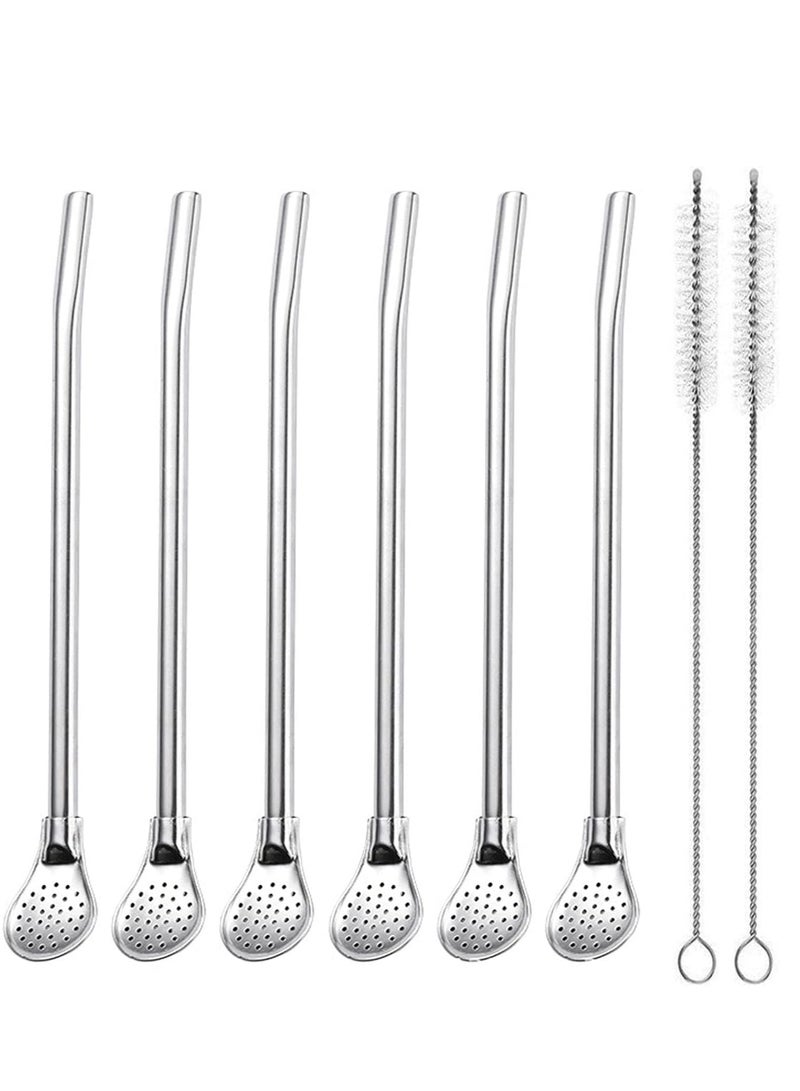 إسكدنيا 6 عبوات ملاعق من الفولاذ المقاوم للصدأ قابلة لإعادة الاستخدام مع فلتر وفرشاة تنظيف آمنة للغسل في غسالة الأطباق - Image 1