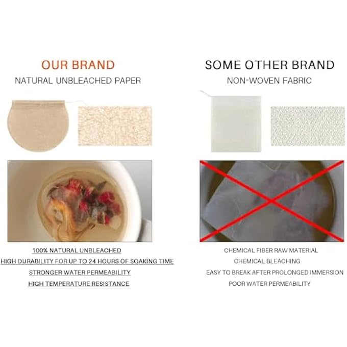 كيلا أكياس شاي 300 قطعة أكياس شاي فارغة للاستخدام مرة واحدة مزودة برباط وأكياس شاي مصنوعة من مواد طبيعية لشاي الأعشاب ذات الأوراق السائبة - Image 4