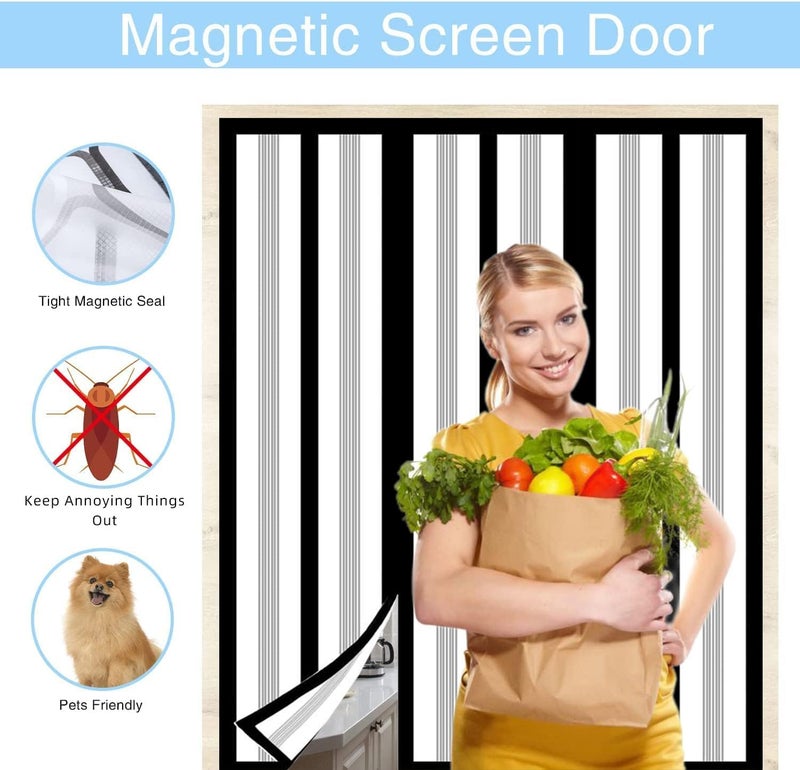 Sanjianker Insulated Door Curtain, Magnetic Thermal Door Cover Screen Door Self-Closing Privacy Magnetic Screen Door Hands Free for Patio, Kitchen, Bedroom, Air Conditioner Room, Fits Doors up to 72" x 80",Black - Image 3