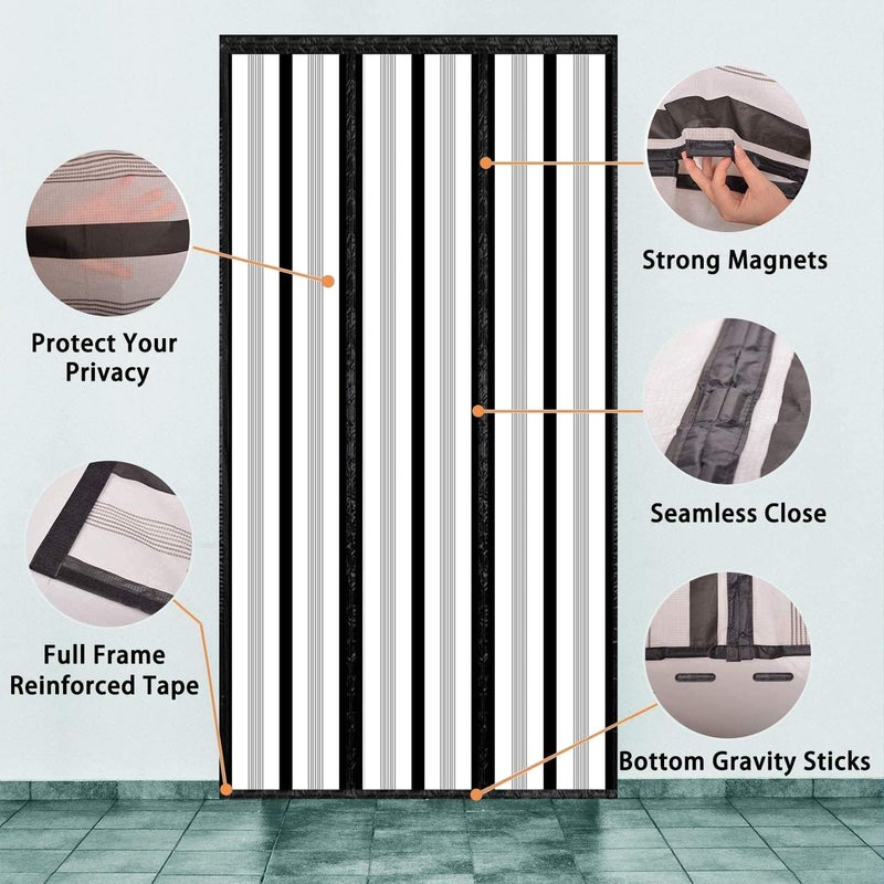 Sanjianker Insulated Door Curtain, Magnetic Thermal Door Cover Screen Door Self-Closing Privacy Magnetic Screen Door Hands Free for Patio, Kitchen, Bedroom, Air Conditioner Room, Fits Doors up to 72" x 80",Black - Image 5