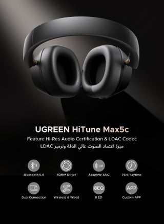 Bluetooth Headphones Hitune Max 5C, Adaptive Noise Cancelling Over-ear Headsets, Truewireless Headphones 75H Playtime , Foldable Retractable Ergonomics Headset For iPhone 16/15 series, Galaxy S25 S24 Black - view 2
