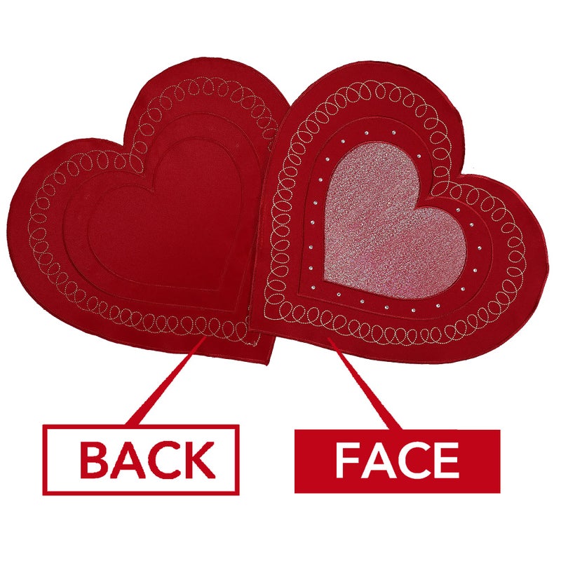 OWENIE Valentines Day Heart Placemats Set of 4, Embroidered Red Gillter Heart with Sequins Valentines Table Mats, and Wedding Table Decor,13.5 x 15, Red - Image 5