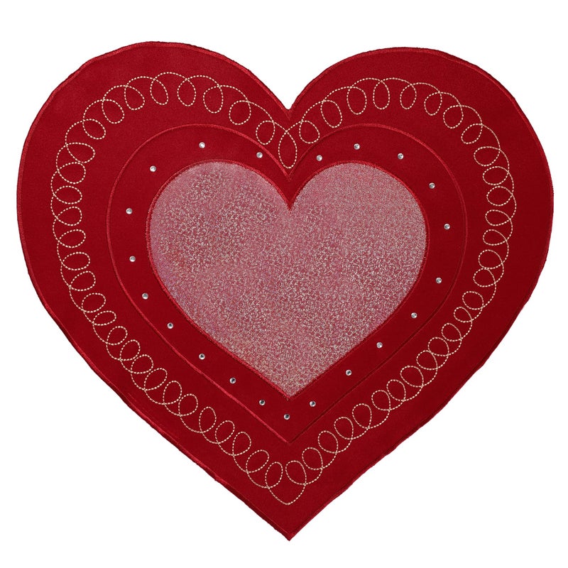 OWENIE Valentines Day Heart Placemats Set of 4, Embroidered Red Gillter Heart with Sequins Valentines Table Mats, and Wedding Table Decor,13.5 x 15, Red - Image 3