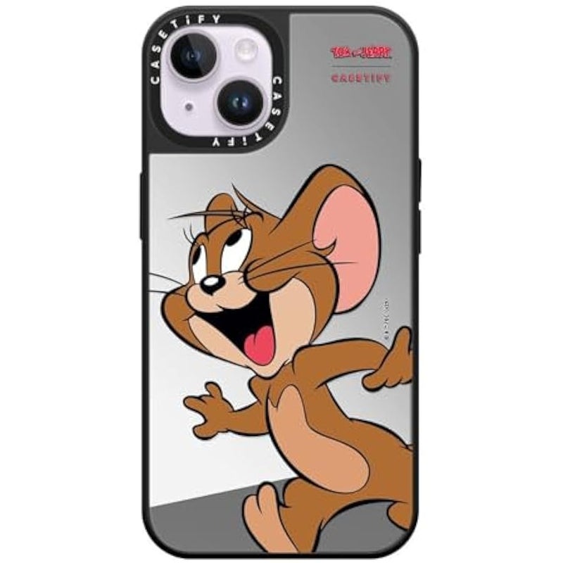 Casetify Mirror Case for iPhone 14 【Tom and Jerry Colab/Reflective / 4.9ft Drop Protection/Compatible with Magsafe】 - Jerry Character - Silver on Black - Image 1