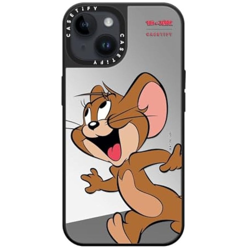 Casetify Mirror Case for iPhone 14 【Tom and Jerry Colab/Reflective / 4.9ft Drop Protection/Compatible with Magsafe】 - Jerry Character - Silver on Black - Image 4