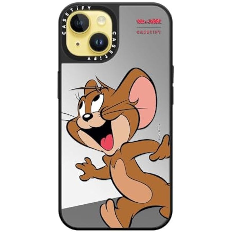 Casetify Mirror Case for iPhone 14 【Tom and Jerry Colab/Reflective / 4.9ft Drop Protection/Compatible with Magsafe】 - Jerry Character - Silver on Black - Image 2