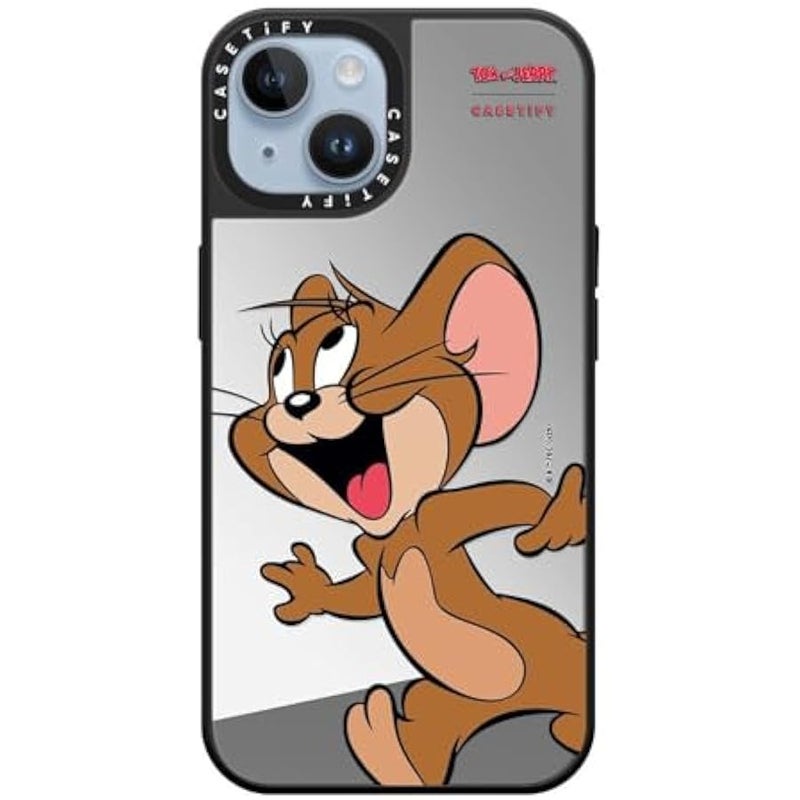 Casetify Mirror Case for iPhone 14 【Tom and Jerry Colab/Reflective / 4.9ft Drop Protection/Compatible with Magsafe】 - Jerry Character - Silver on Black - Image 3