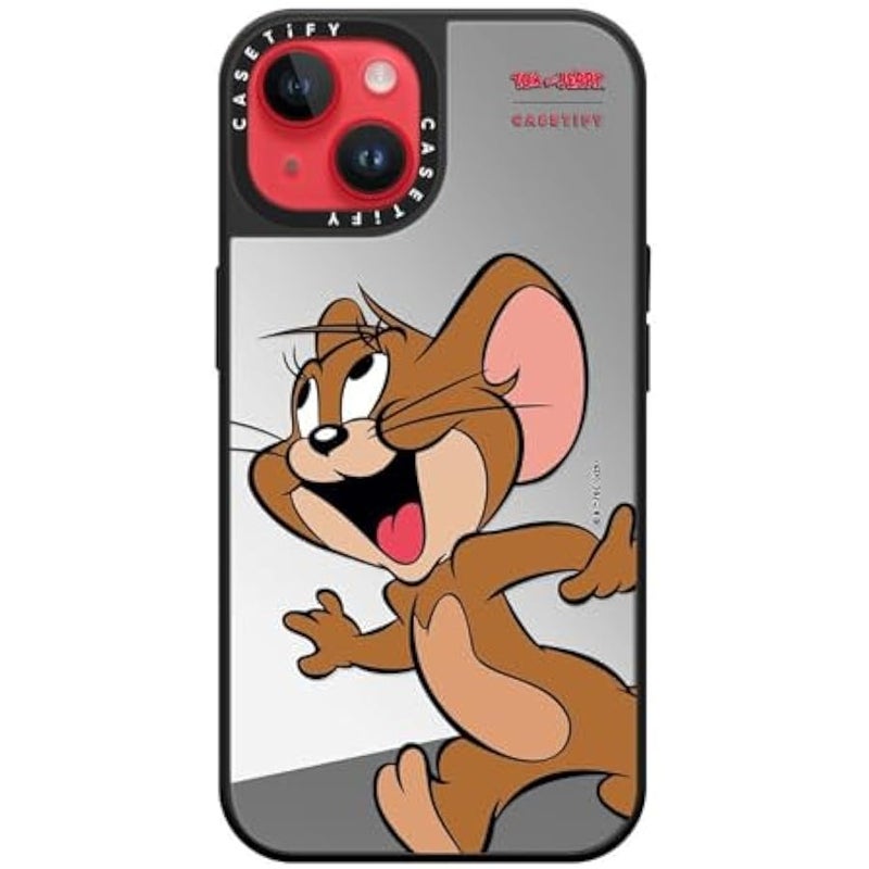 Casetify Mirror Case for iPhone 14 【Tom and Jerry Colab/Reflective / 4.9ft Drop Protection/Compatible with Magsafe】 - Jerry Character - Silver on Black - Image 5