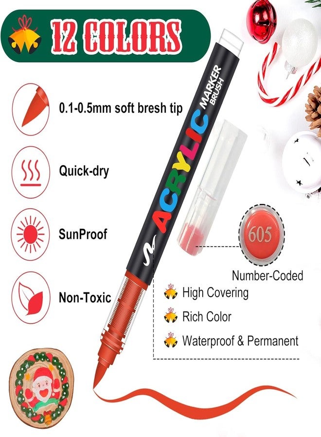 Woleebee Acrylic Paint Markers Set (12 Colors) – Brush Tip Water-Based Paint Pens with Direct Ink System for Rock Painting, Canvas, Glass, Wood, Fabric & DIY Art Crafts - Image 2