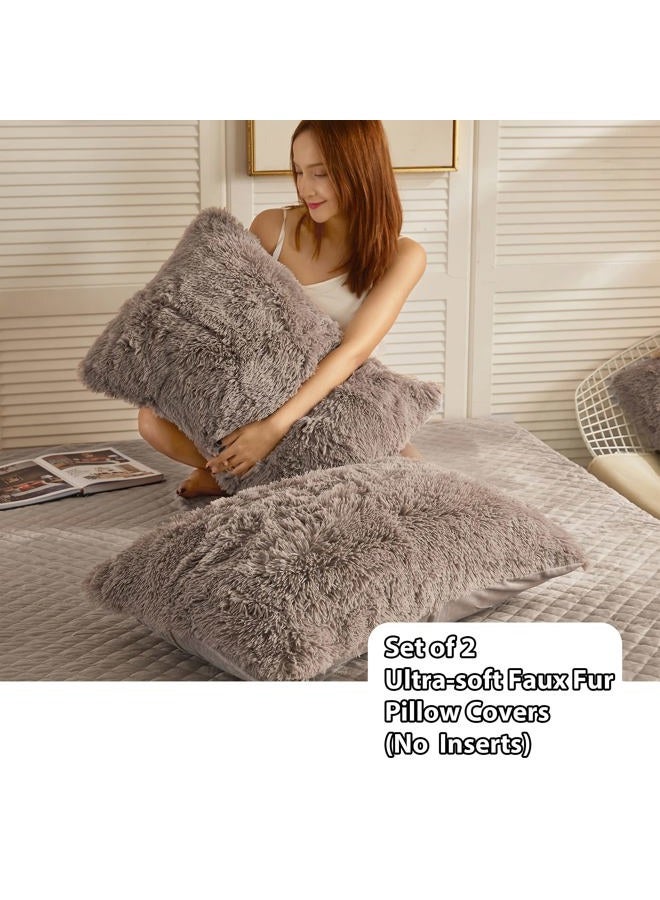 LIFEREVO 2 Pack Faux Fur Pillow Shams,Shaggy Plush Home Decorative Luxury Series Super Soft Furry Pillow Case with Zipper Closure for Home Sofa Couch Decoration,Standard Size(Khaki,20"x26") - Image 2
