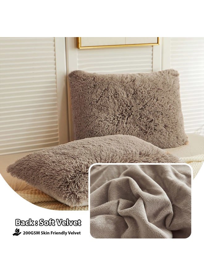 LIFEREVO 2 Pack Faux Fur Pillow Shams,Shaggy Plush Home Decorative Luxury Series Super Soft Furry Pillow Case with Zipper Closure for Home Sofa Couch Decoration,Standard Size(Khaki,20"x26") - Image 4