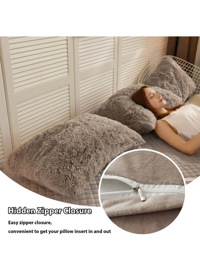 LIFEREVO 2 Pack Faux Fur Pillow Shams,Shaggy Plush Home Decorative Luxury Series Super Soft Furry Pillow Case with Zipper Closure for Home Sofa Couch Decoration,Standard Size(Khaki,20"x26") - Image 5