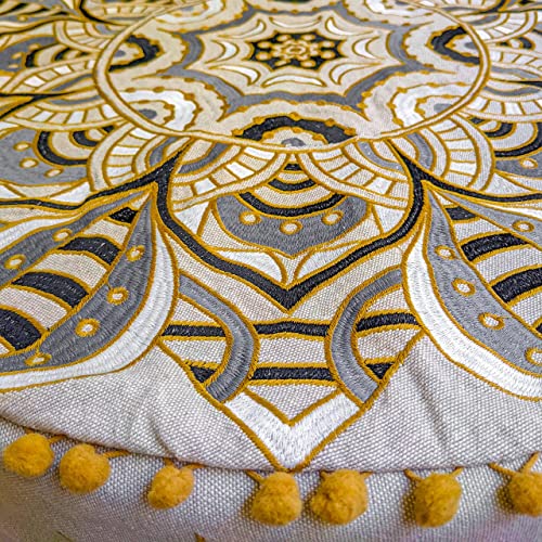 Mandala Life ART Moroccan Floor Pillow Cover Blue Gold Bohemian Décor Pouf Ottoman Latge Round Yoga Floor Cushion Luxury Kids Room Décor Boho Living Room Moroccan Floor Pillow Cotton 24x8 Unstuffed - Image 3