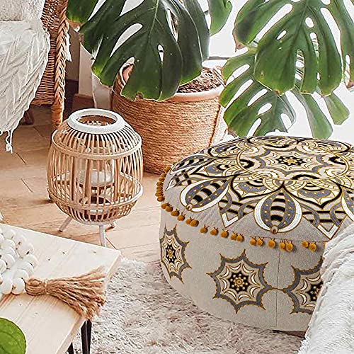 Mandala Life ART Moroccan Floor Pillow Cover Blue Gold Bohemian Décor Pouf Ottoman Latge Round Yoga Floor Cushion Luxury Kids Room Décor Boho Living Room Moroccan Floor Pillow Cotton 24x8 Unstuffed - Image 1