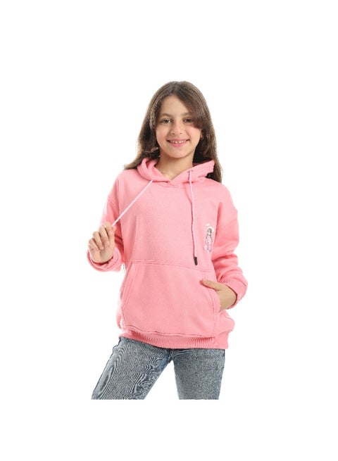 هودي بناتي ميلتون شتوي مزود بطباعات علي الصدر والضهر